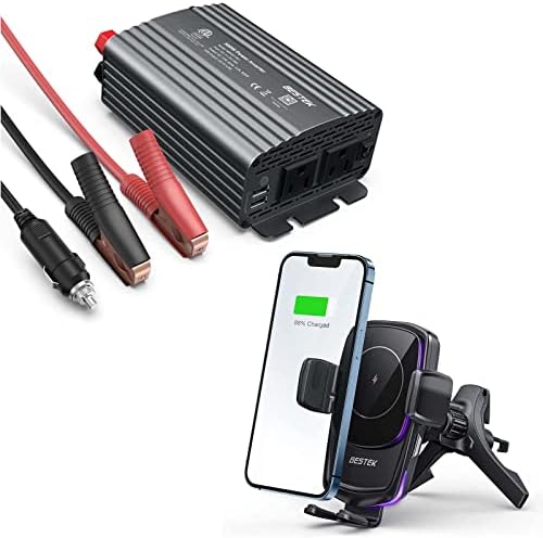 BESTEK 500 W Инвертор dc 12v до 110 vac с зарядно за кола устройство 4.8 A с два USB; BESTEK 15 Вата Бързо Зареждане на Безжично Зарядно за Кола