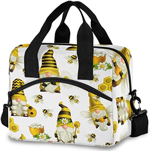 Oarencol Gnome Honey Bees Изолирано Чанта за Обяд за многократна употреба Обяд-Бокс-Хладилник с пагон за Работа, на Пикник, на Училищното Плажа