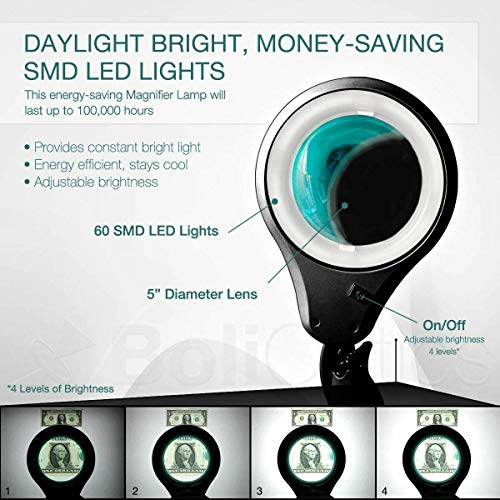 Сигурна от електростатичния въздействие (стъклена леща) Професионална led увеличительная лампа със скоба (5 Диоптъра,