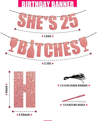 PartyForever Банер на 25-ти Рожден Ден За Жените, Вечерни Украса с Надпис SHE ' S 25 BITCHES от Розово злато с Блестящи