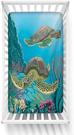 Чаршаф за легло с морски животни, Илюстрация на две морски Костенурки, Плаващи Под вода, Водна Дивата Природа, Цветни