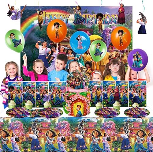 Аксесоари за парти в чест на рождения Ден на Encanto - Комплект украси за партита Mega Encanto Включва Фон, балони, Окачени