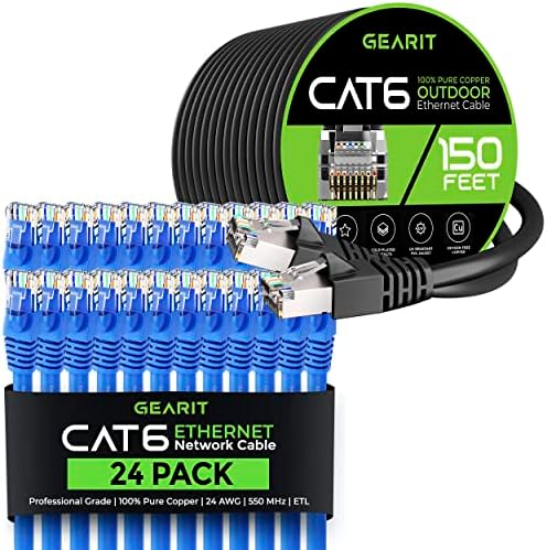 GearIT 24 pack 4-крак Ethernet Кабел Cat6 и 150 фута Cat6 Кабел
