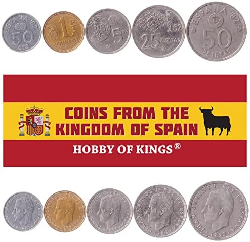 5 Монети от Испания | Колекция испански монети | 50 Сантима 1 5 25 50 песета | 1980 | Хуан Карлос I