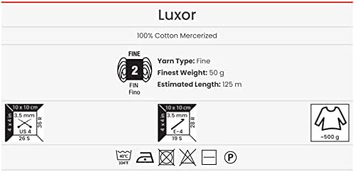 YarnArt Luxor Cotton, (опаковка от 5 чилета) мерсеризованная памучни прежди Giza, мека, Супер Fino за плетене на