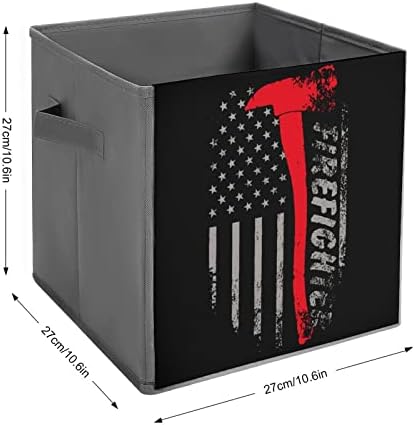 Пожарникар Брадва Флаг Червена Линия Сгъваем Текстилен Кутия За Съхранение на Кубчета 11-Инчови Сгъваеми Кутии За Съхранение