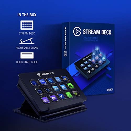 Elgato Stream Deck Classic - игрален контролер с 15 поръчкови LCD клавишите и регулируема поставка, която работи действия