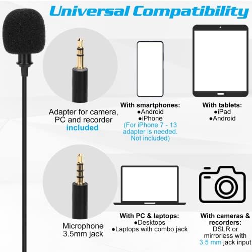 Петличный микрофона на ревера на професионален клас за LG Q92 5G, Съвместим с мобилен телефон iPhone или камера За блогове,