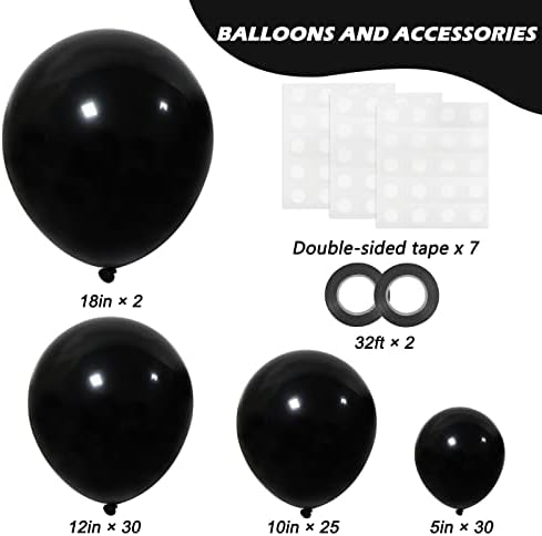 RUBFAC 87 бр. Черни балони с Различни Размери 18 12 10 5 Инча за Арки, Гирлянди, Специални Черни Латексови балони на