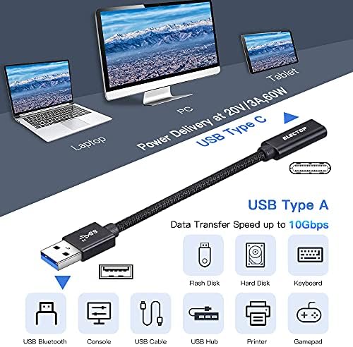 Кабел-адаптер ELECTOP [10 Gbit/s] C USB за свързване към USB конектора, конвертор USB C USB 3.1 поколение 2, поддръжка