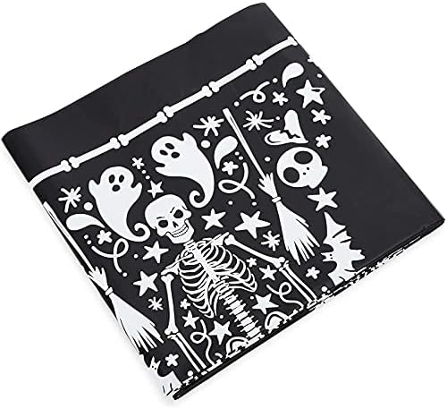 Покривка-ковчег със виртуален скелет Happy Halloween, Черно покритие на маса (54 x 108 инча, 3 опаковки)