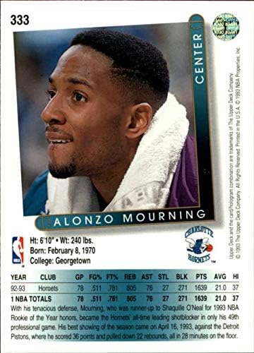 1993-94 Горната палуба 333 Алонзо Моуринг Шарлот Хорнетс Баскетболно карта НБА NM-MT