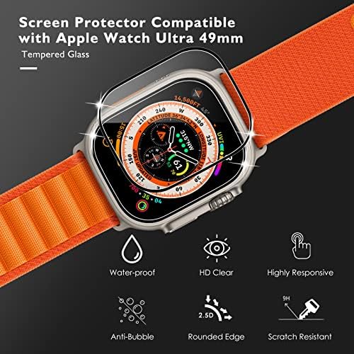 KIMILAR 4 опаковки протектори за екран, съвместим с Apple Watch Ultra 49 мм Водоустойчив Защитни фолиа, изработени от закалено стъкло за Apple Watch Ultra Accessories [Твърдост 9H] [Защита от н?