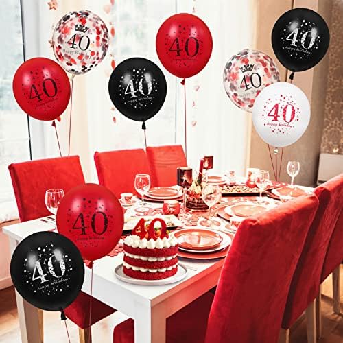 40-та Латексови Балони на Рожден Ден, 16шт Червени и Черни Топки С 40-ти Рожден Ден, Червени и Черни Украса за парти