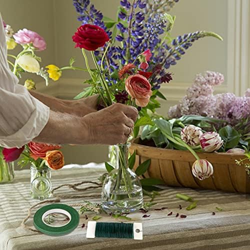 Комплект за създаване на цветя Kollase, Аксесоари за флористи, Зелена Гъвкава Тел 22 Калибър, Зелена Декорация от панделка