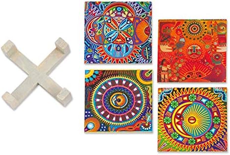 Декоративни влакчета NOVICA Multicolor от дърво, Huichol Слънцето и Луната (комплект от 4 броя)