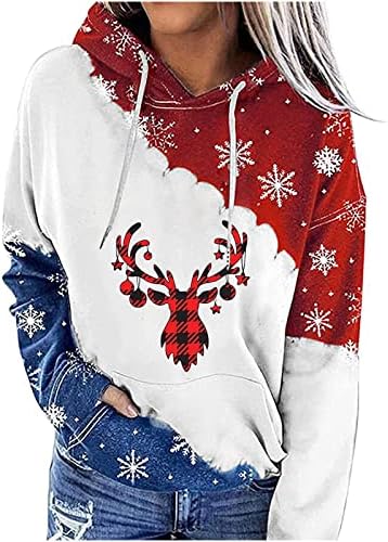 Ruziyoog/ Женски Коледни Блузи с качулка, Всекидневни Пуловер с Джоб Кенгуру под формата на Снежинки и Снежен Топ с Цветен