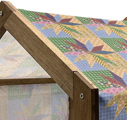 Foldout Цветна Дървена Къщичка за домашни любимци, Геометричен дизайн във формата на Листенца на фона на Антични Шиене,