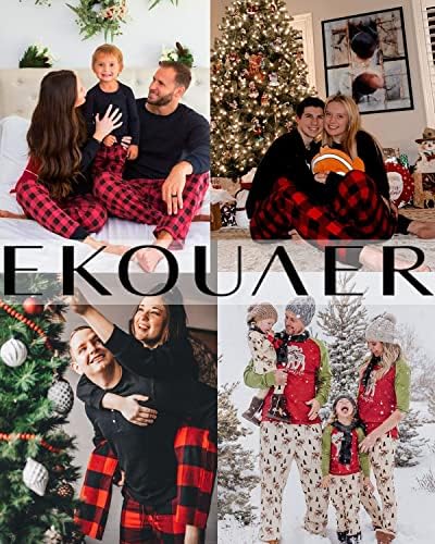 Ekouaer/ Еднакви Пижами за семейството, Коледна Пижама, Риза за сън с дълъг ръкав и Клетчатыми Панталони, Мека Пижама