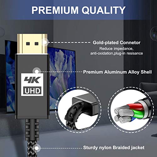 HDMI кабел с дължина 6,6 фута [4K @ 60 hz, 1080P @ 144Hz], кабел sweguard 4K, HDMI 2.0 с висока скорост 18 gbps в златни