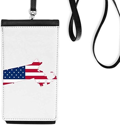 Масачузетс, САЩ Карта Звезди Ленти Флаг Телефон в Чантата си Портфейл Окачен Мобилен Калъф Черен Джоба